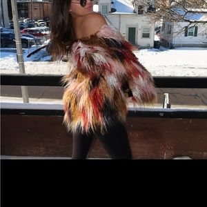 Fuzzy Tri Color Fauz Fur Jacket